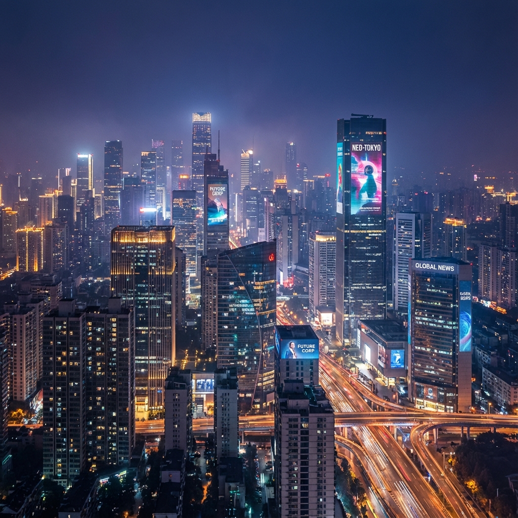 City skyline with billboards